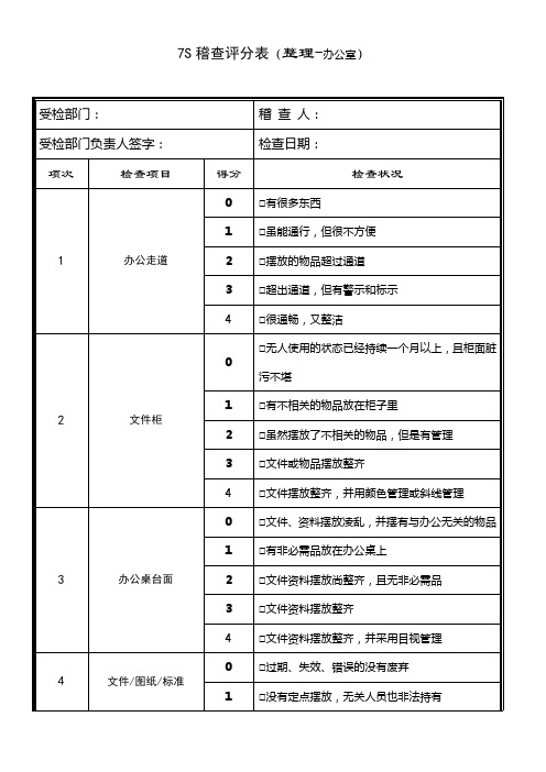 5S评分表(办公室)