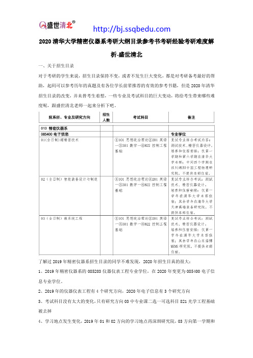 2020清华大学精密仪器系考研大纲目录参考书考研经验考研难度解析-盛世清北