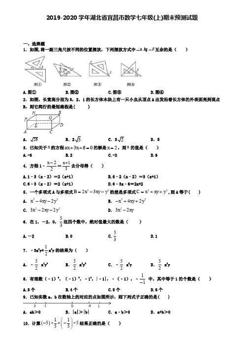 2019-2020学年湖北省宜昌市数学七年级(上)期末预测试题