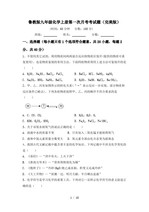 鲁教版九年级化学上册第一次月考考试题(完美版)