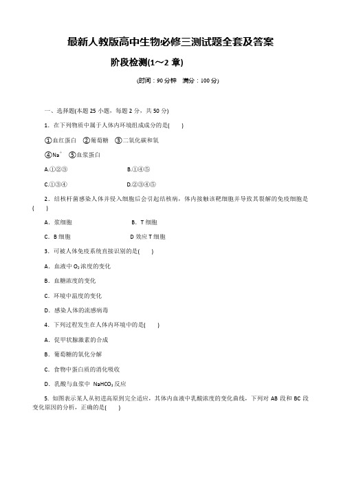 人教版高中生物必修三测试题全套及答案