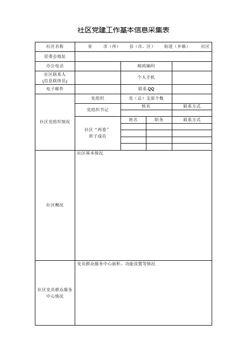 社区党建工作基本信息采集表