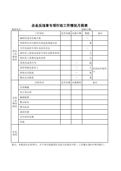 反违章专项行动工作月报表