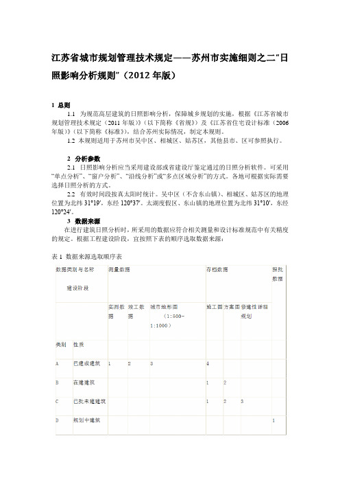 江苏省城市规划管理技术规定——苏州市实施细则之二日照影响分析规则版