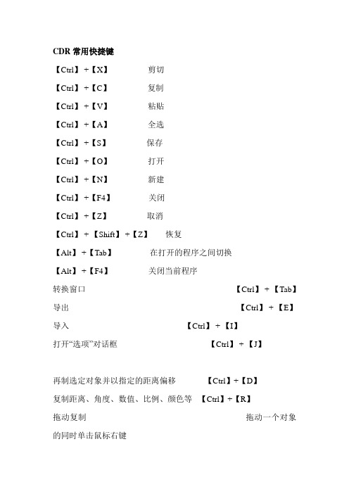 CDR常用快捷键、尺寸1