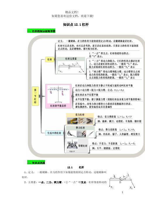 2019_2020学年八年级物理下册12.1杠杆期末复习精练(含解析)(新版)新人教版