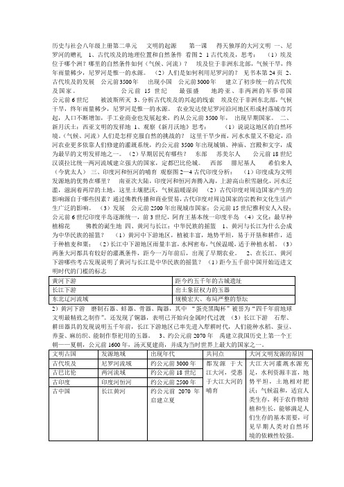 八年级历史与社会第二单元史前时代复习提纲