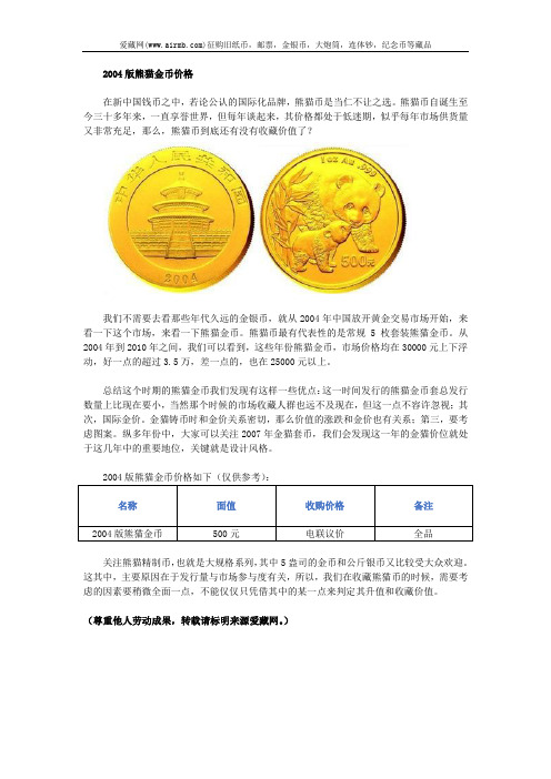 2004版熊猫金币价格