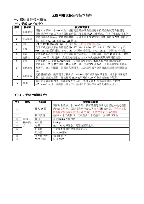 单位无线网络设备招标技术指标