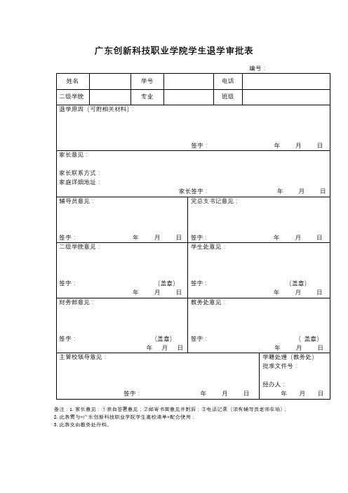 广东创新科技职业学院学生退学审批表【模板】