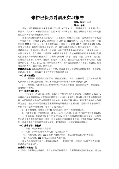 张裕巴保男爵酒庄实习报告
