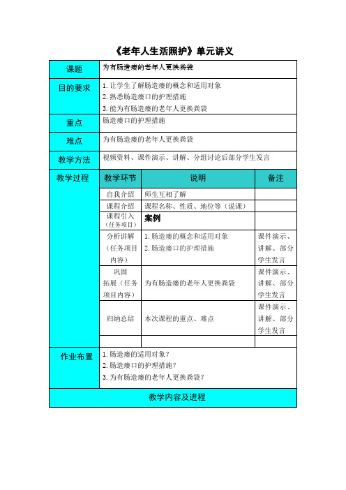 为有肠造瘘的老年人更换粪袋单元讲义