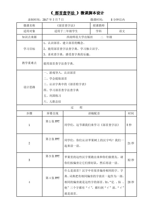 《 部首查字法》微课脚本设计