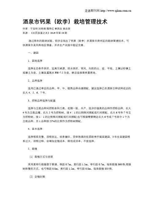 酒泉市钙果(欧李)栽培管理技术
