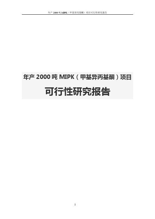 年产2000吨MIPK(甲基异丙基酮)项目可行性研究报告
