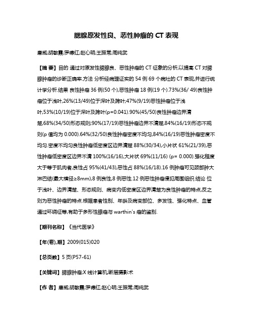 腮腺原发性良、恶性肿瘤的CT表现