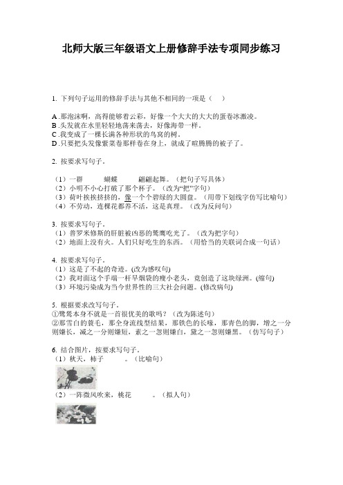 北师大版三年级语文上册修辞手法专项同步练习