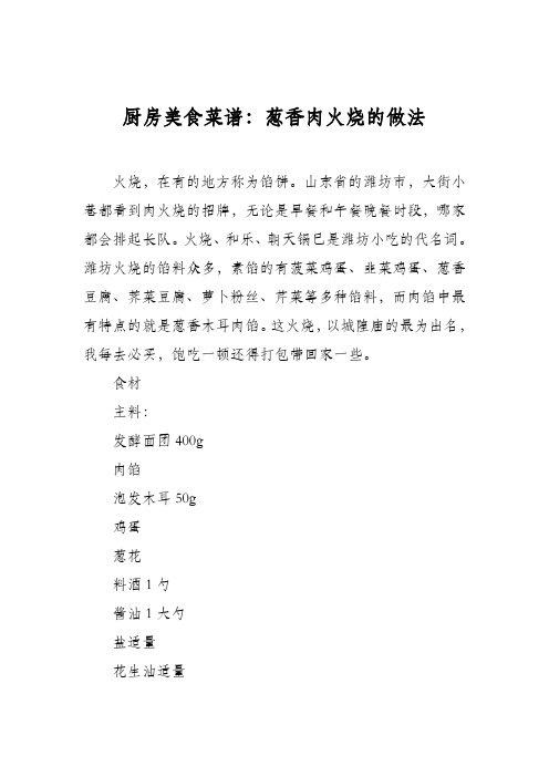厨房美食菜谱：葱香肉火烧的做法