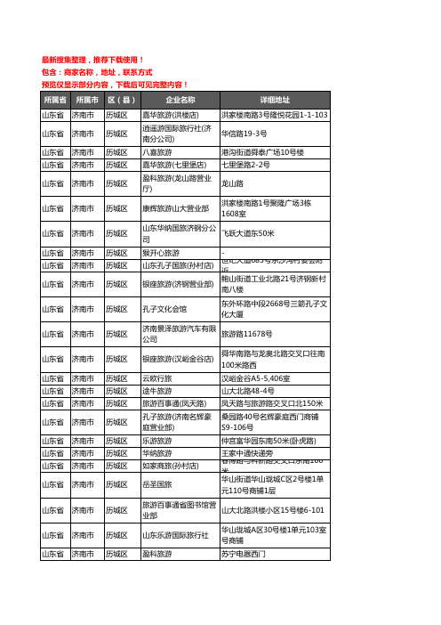新版山东省济南市历城区旅行社企业公司商家户名录单联系方式地址大全75家