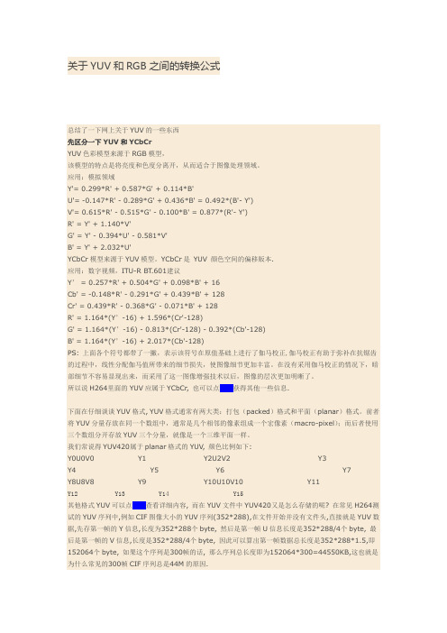 关于YUV和RGB之间的转换公式