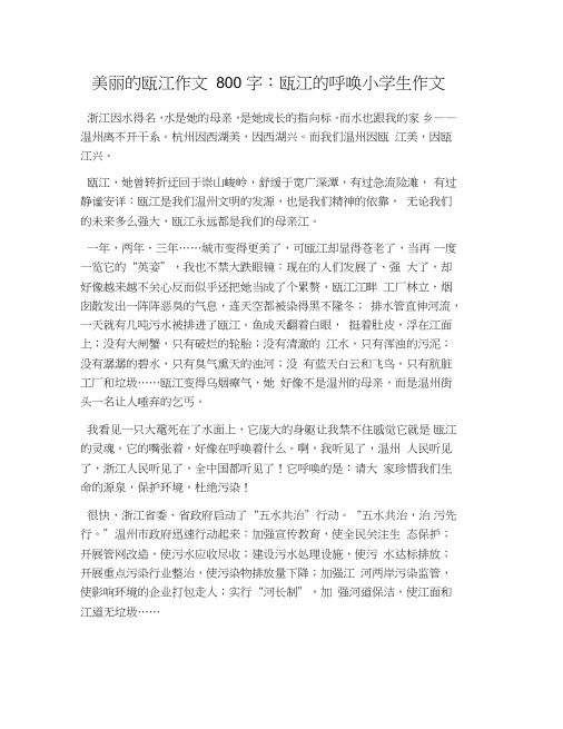 美丽的瓯江作文800字：瓯江的呼唤小学生作文