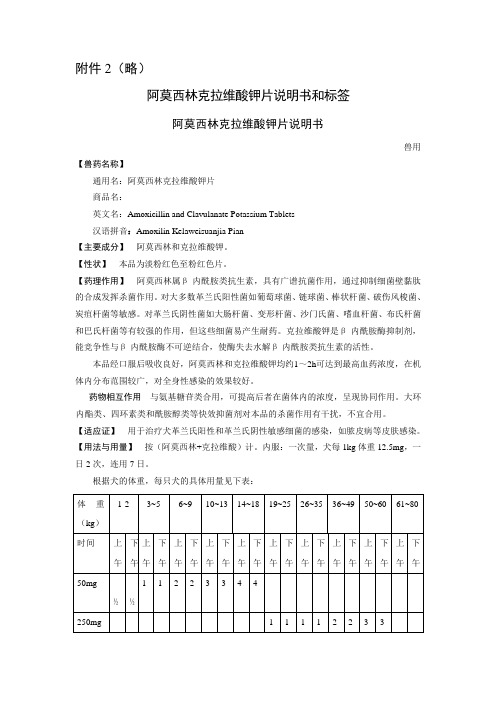 略阿莫西林克拉维酸钾片说明书和标签