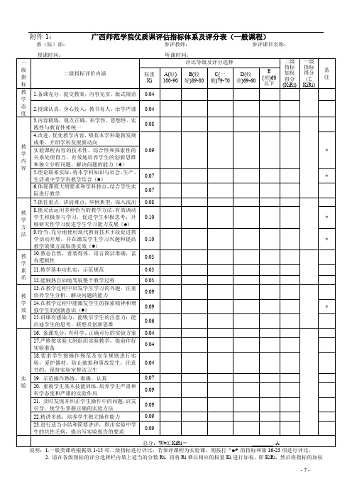 广西师范学院优质课评估指标体系及评分表(一般课程)
