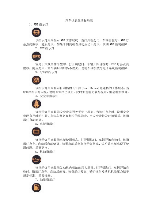 汽车仪表盘图标功能