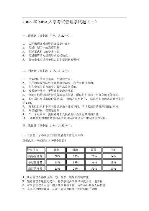 MBA入学考试管理学试题(一)