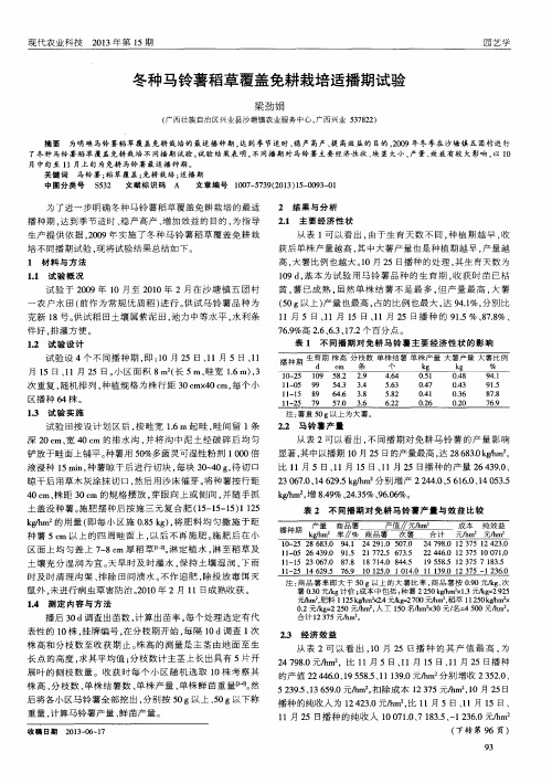 冬种马铃薯稻草覆盖免耕栽培适播期试验