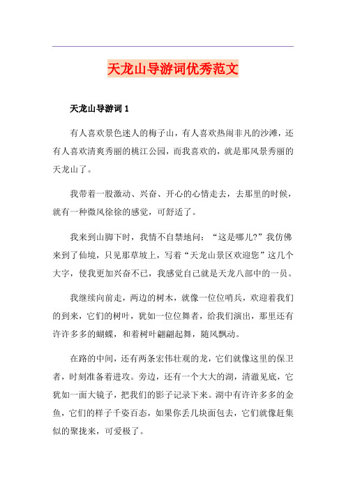 天龙山导游词优秀范文