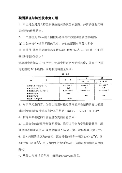 凝固原理与铸造技术复习题
