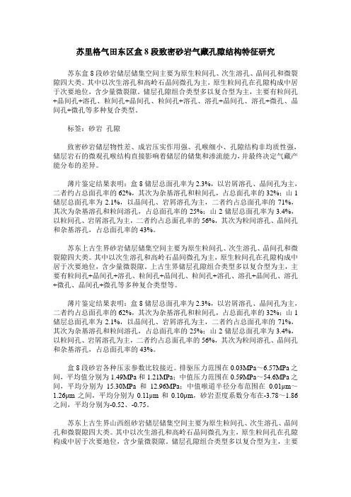 苏里格气田东区盒8段致密砂岩气藏孔隙结构特征研究