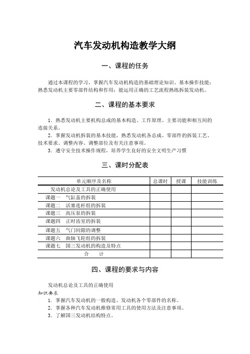 发动机构造教学大纲