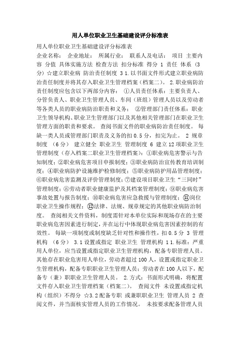 用人单位职业卫生基础建设评分标准表