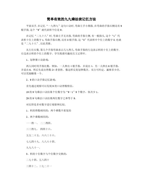 简单有效的九九乘法表记忆方法