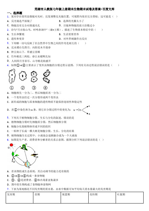 芜湖市人教版七年级上册期末生物期末试卷及答案-百度文库