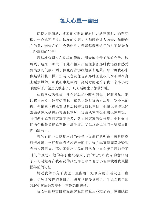 初中生满分作文：每人心里一亩田