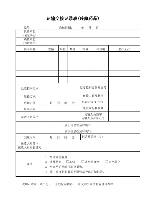 运输交接记录表(冷藏药品)