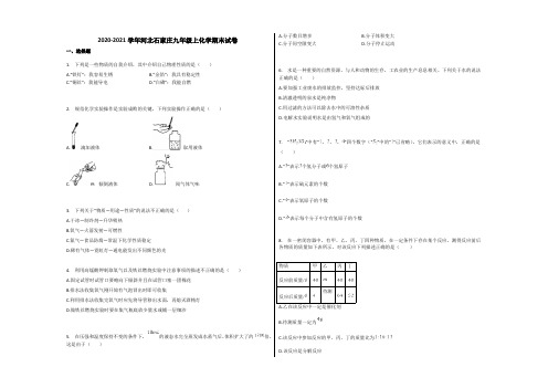 石家庄市2020-2021学年九年级化学上册期末试卷