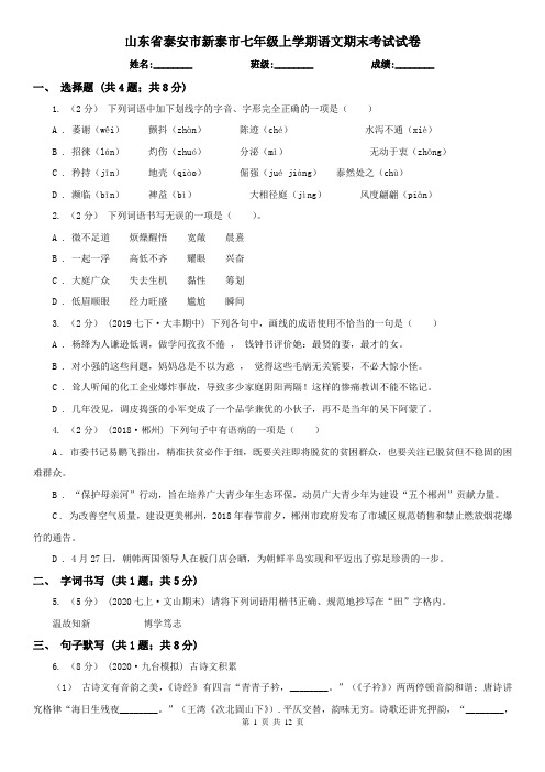 山东省泰安市新泰市七年级上学期语文期末考试试卷