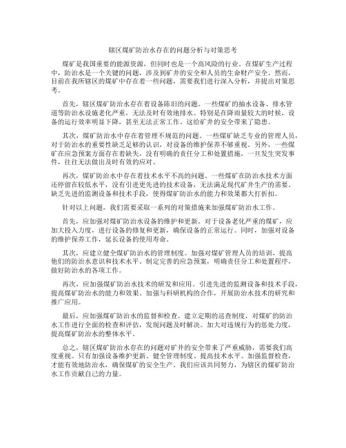 辖区煤矿防治水存在的问题分析与对策思考