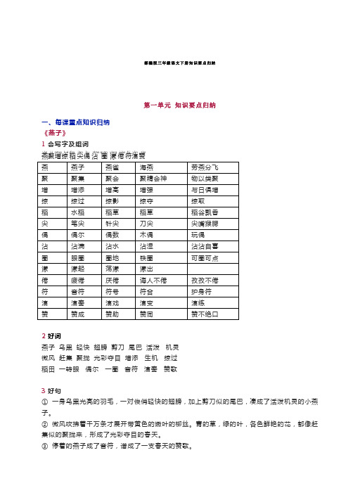 部编三年级语文下册知识要点汇总