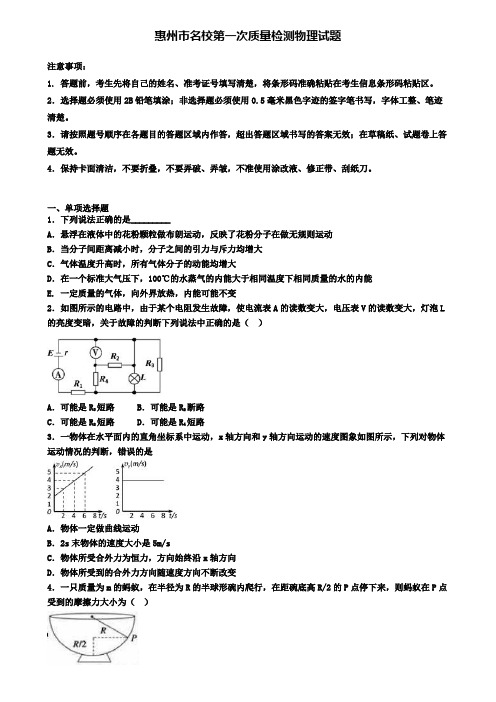惠州市名校第一次质量检测物理试题