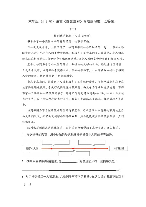 六年级语文下册试题《阅读理解》专项练习题(含答案)(2)(部编版)