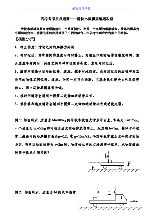 高考备考重点题型——滑块木板模型解题攻略