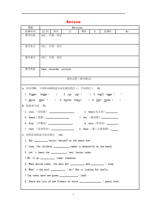 六年级英语上册 Revision教案10 人教精通版(三起)