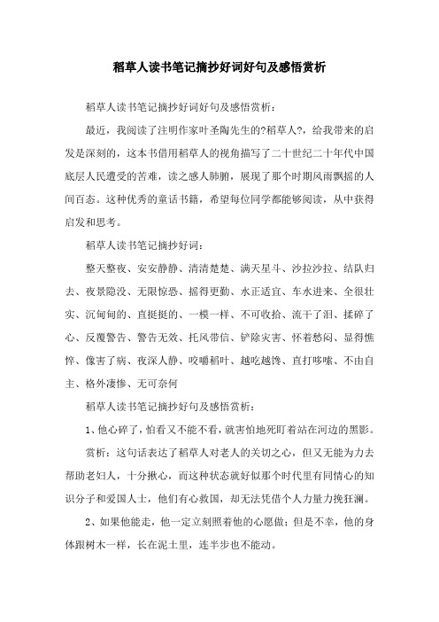 精选稻草人读书笔记摘抄好词好句及感悟赏析