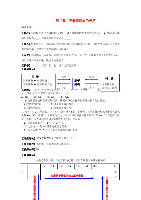 高中化学《元素周期表的应用》 第三课时 教学案  新人教版必修2