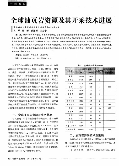 全球油页岩资源及其开采技术进展